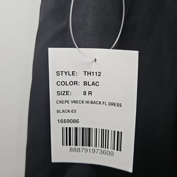 Thread Skinny Strap Deep V-Neck Crepe Trumpet Gown Front Slit Size 8 New Black - Picture 8 of 11